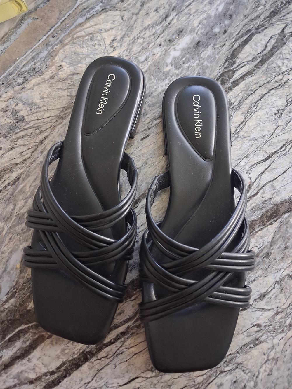 Calvin Klein Women's Black Strappy Slide Sandals